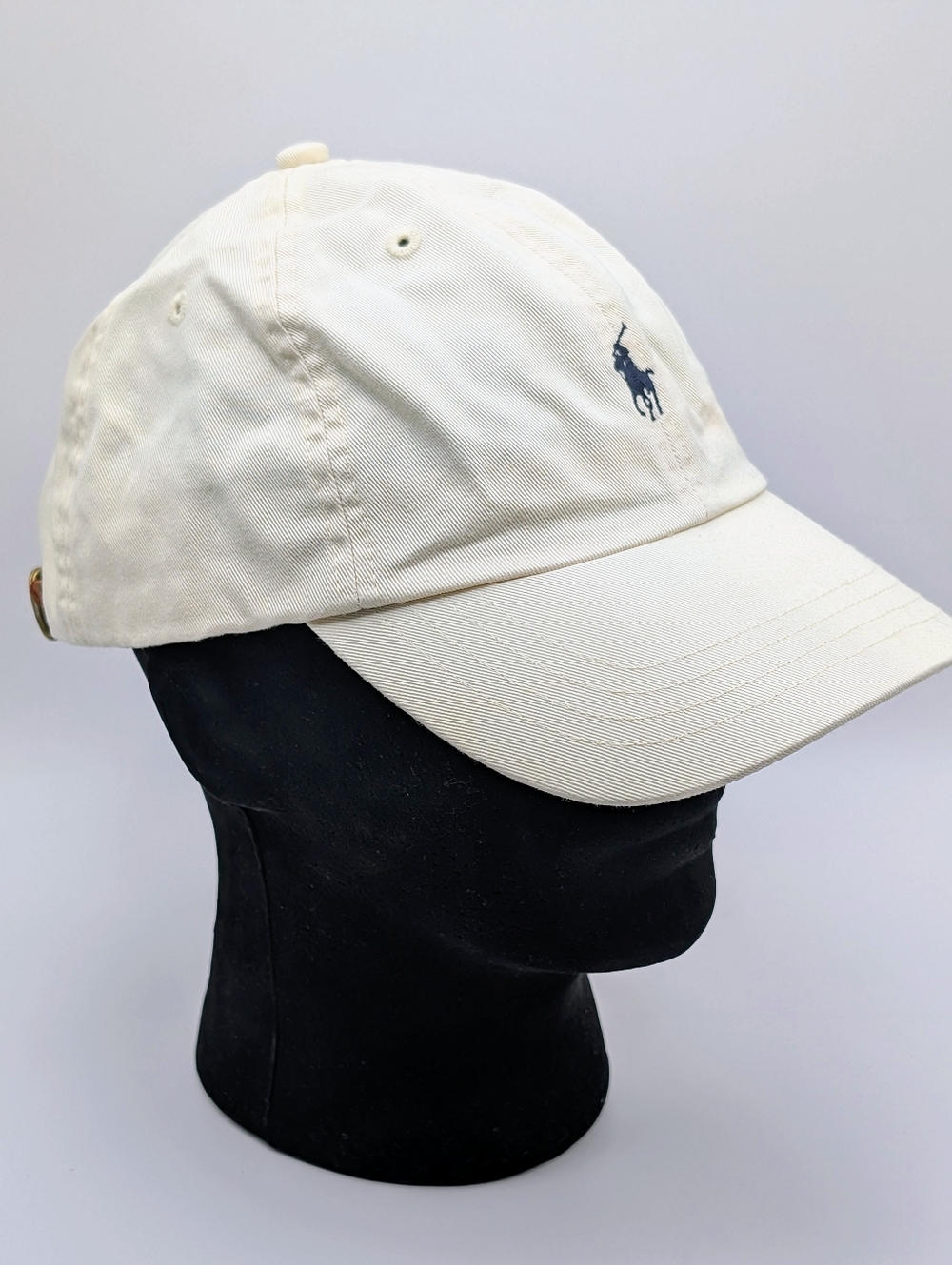 Polo by Ralph Lauren Cream Baseball Cap w Navy Pony Vintage Polo Ralph Lauren - Picture 3 of 7